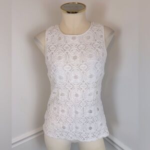 BANANA REPUBLIC Sleeveless White Lace Top Full Back Zip | Size 2